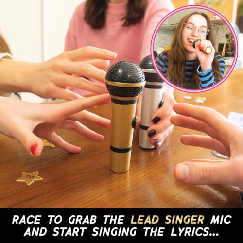 Lucky Egg Official Grab The Mic DUETS – Family Karaoke Board Game with 2 Mics, 2 Singers, Hilarious Singing & Chaos – Party Game for Adults, Families & Game Night (2–10 Players, 150 Cards, 300 Lyrics) - Image 4