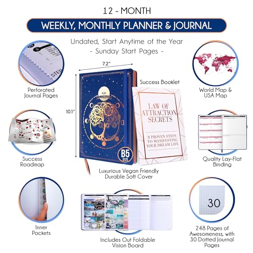 Law of Attraction Planner – Undated Hourly, Weekly & Monthly Goal Setting Planner, 12-Month to Increase Productivity | Life & Gratitude Journal, Include Foldable Vision Board, Gift Box & Stickers - Image 3