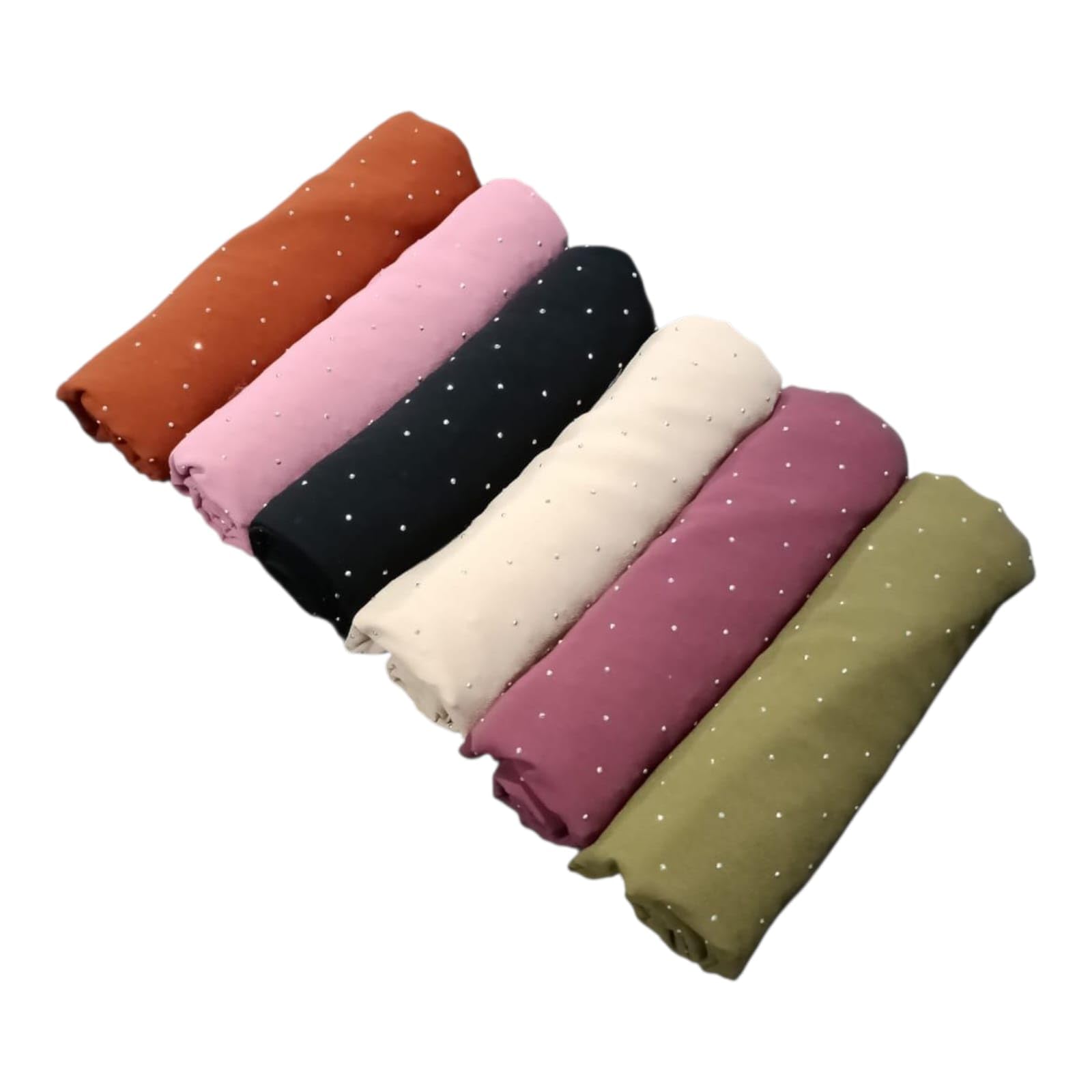 Premium Rhinestone Hijab | Korean Georgette | 70 x 30 Inch | Sparkle Scarf for Women | Soft & Lightweight Fabric COMBO PACK OF 6-picture-23