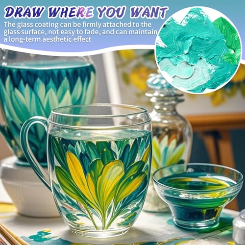 WEILAOK Glasfarbe auf Wasserbasis, Glass Paint Keramikfarbe Porcelain & Glass Starter Set, Acrylfarbe zum Bemalen von Tassen, Tellern, Weingläsern 6 x 25 ml Farbe und Pinsel