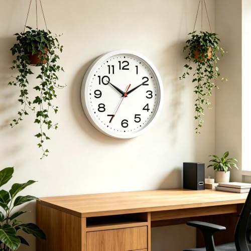 Image of Roymnie 10 Inch Wall Clock, Battery Operated Silent Non Ticking White | analog wall clock; bold numerals for easy reading; silent non-ticking; 1 AA battery (not included); for classroom