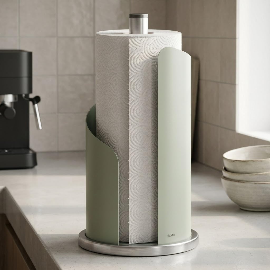 Soporte para rollo de cocina, acero inoxidable y revestimiento mate, 15 cm de diámetro, verde (verde agave)