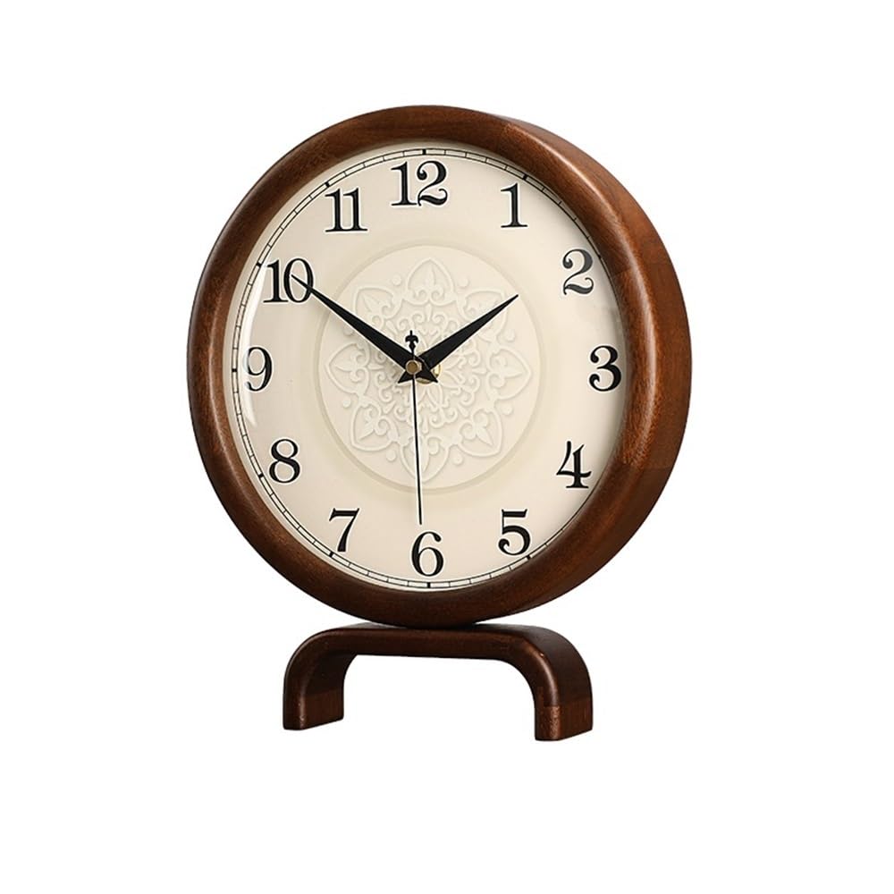 QINGGANG-0224 Mantel Clock Vintage Wooden Table Clock Living Room Household Mute Quartz Desk Decor