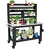 Gdlf potting bench table large outdoor kitchen island prep station with stainless steel top waterproof cover hardwood 669 h  urban country home decor