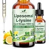 L-Lysine 1000mg Liquid Drops w. Monolaurin Olive Leaf Extract Vitamin C D3 & Zinc, 6-in-1 Essential Amino Acid Supplement for Immune Collagen Lip & Oral Health, Liposomal Lysine for Better Absorption