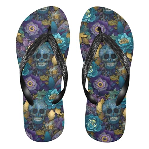 Flip Flop Sandals Luxury Skull Floral Print for Women Men Beach Outdoor XS