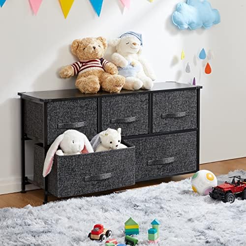 Pipishell Chest of Drawers, Fabric Storage Drawers easy to Install, Dresser with Wood Top and Large Storage Space, Vertical Chest of 5 Drawers Bedroom, Living Room, Nursery Room, Hallway, Black