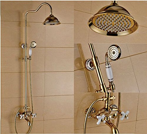 Ensemble de douche en céramique avec mitigeur de baignoire doré et double poignée Gowe