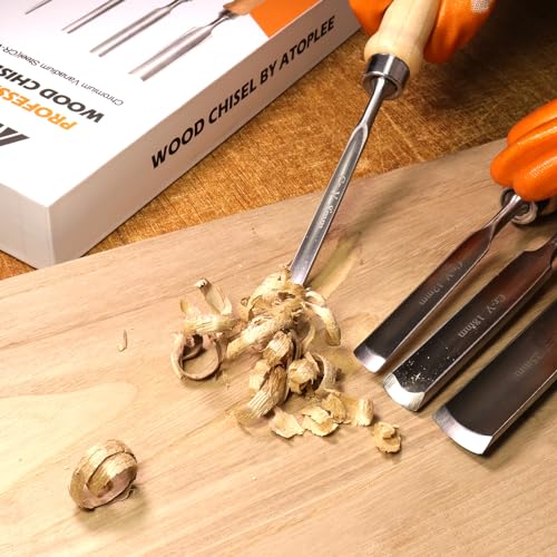 ATOPLEE 4PCS Wood Chisel Set,Curved Inner Bevel Woodworking Chisel Chrome Vanadium Steel 5/16",1/2",3/4",1" for DIY,Carpenter Craftsman,Beginners Hobbyists - Image 4