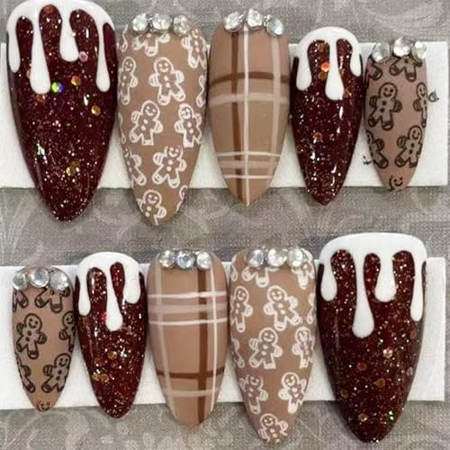 NEWSPIED Christmas Press on Nails Medium Almond Fake Nails Cute