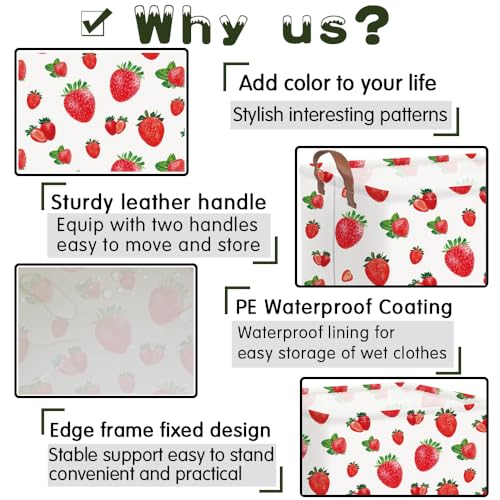 Image of Rectangular strawberry basket,Waterproof foldable storage box with handle,Gift basket,Baby Girl Baskets,Girl room decor,Books Box(Strawberry)