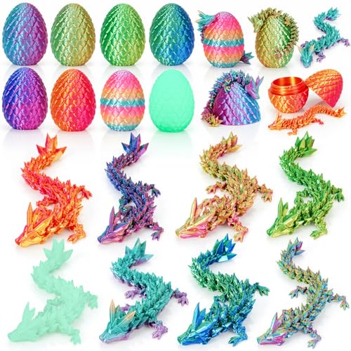 8PCS 3D Printed Dragon Easter Dragon Eggs Mystery Dragons Egg Fidget Toy Easter Basket Stuffers 3D Printed Animals Set