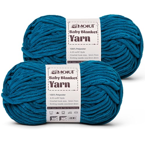 Image of Fluffy Chunky Yarn for Crocheting, Chenille Crochet Yarn 6 Super Bulky, 2 Pack of 87.9 yds /4.23 oz Baby Blanket Yarn, Soft Velvet Yarns for Knitting Amigurumi&DIY Crafts /Hats /Socks(2 Denim Blue)