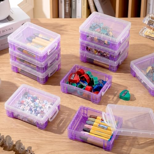 Image of Suzile 40 Pcs Plastic Crayon Boxes Holds 24 Crayon with Snap Lid Storage Container Clear Stackable Case for School Office Classroom Supplies Pen Pencil Craft(Purple)