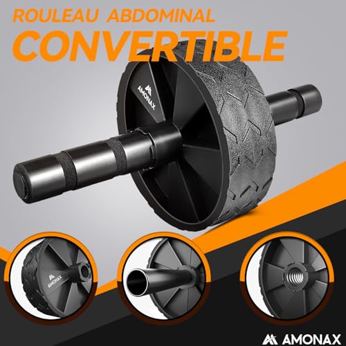 Amonax Roue Abdominale Convertible, Ab Roller Wheel, Roulette Abdominaux Exercice pour Abdominaux, Roue de Fitness pour Musculation Sport Maison Materiel pour Homme Femme