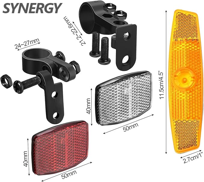 SYNERGY 6 PCS Bike Front and Rear Reflectors Kit Bicycle Light Reflectors Bike Safety Warning Reflectors Cycling Accessories for Handlebar and Night Cycling (Yellow)