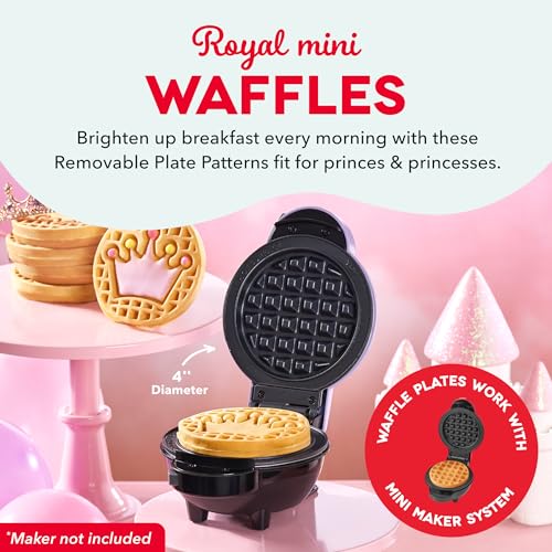 Image of Dash MultiMaker Mini System Removable Plate Set - Ceramic, Nonstick Replacement Plates for Fun-Shaped Waffle Breakfast - Waffle Maker Not Included - 4-Inch - Two-Pack - Crown & Rainbow