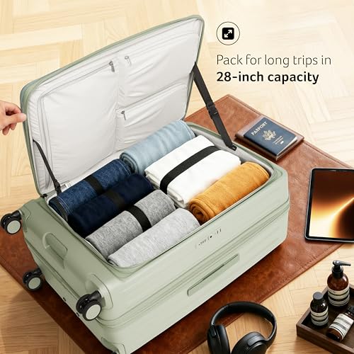 Image of Acer Barcelona Suitcase, 28 inch Check-in, with 360 Degree Spin 8 Wheels, TSA Lock, Top Opening, Expandable, Recycled Polyester Material, Green