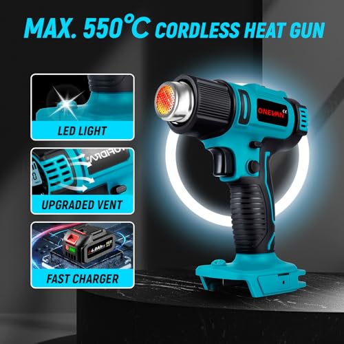 Cordless Battery Hot Air Gun Heat Shrink Gun - 9 Levels Adjusted Heat Gun with LCD Digital Display(50-500°C), 3 Nozzle for Crafts, Shrinking PVC, Wrapping and Paint Stripping 4 Cordless Battery Hot Air Gun Heat Shrink Gun - 9 Levels Adjusted Heat Gun with LCD Digital Display(50-500°C), 3 Nozzle for Crafts, Shrinking PVC, Wrapping and Paint Stripping - Image 4