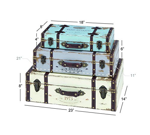 Image of Deco 79 Wooden Decorative Trunk Nesting Decorative Large Boxes with Vintage Accents and Studs, Set of 3 Storage Trunks 23 inch, 21 inch, 18 inchW, Multi Colored