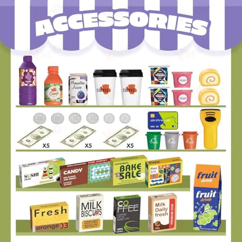 Image of VikriDA Kids Cash Register Playset with Coffee Machine, Calculator & Scanner | 48-Piece Pretend Grocery Store Set with Play Money & Food | Educational Role Play Toy | Ages 3+