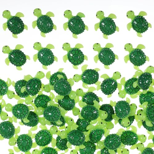 60PCS Mini Green Turtle Mini Resin Tortoise Cute Miniature Sea Turtle Figurines Tiny Tortoise Figurines for Fairy Garden Landscape Aquarium Birthday Party Ornament Home Plant Decor and DIY Craft