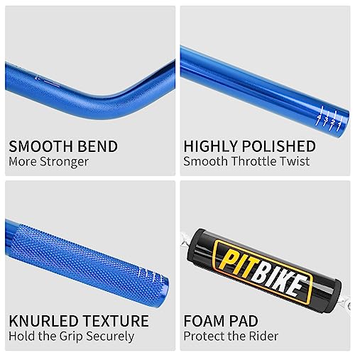 Image of Handlebars 7 /8 Inch for Motorcycle,RUTU Upgraded Universal Dirt Bike Handle Bar with Crossbar Pad Mid-Rise Mini Bike Pit Bike Handlebar for Motocross ATV Quad - Blue