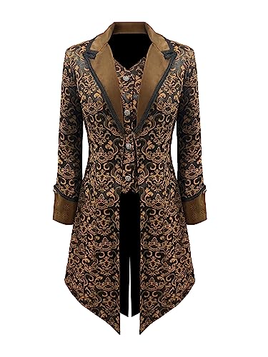 DRTES Women's Steampunk Jacket Victorian Gothic Medieval Vintage Tailcoat (Yellow,