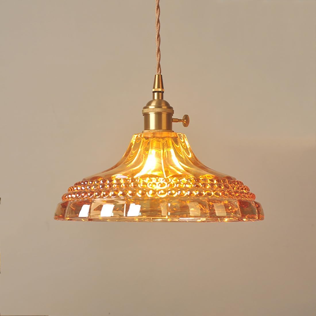 Lámpara colgante de cristal naranja vintage con cable ajustable para isla de cocina