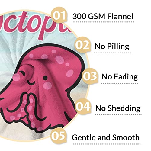 Mercuryelf Octopus Throw Blanket - Soft, Fuzzy & Warm - 40x50 Inches Flannel Blankets for Travel, Office - Cute Throws Gift for Girls, Boys