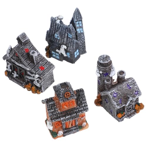 Logofun 005-19231060 4Pcs Halloween Miniature House Statue Resin Mini Haunted House Figurines thumb #6
