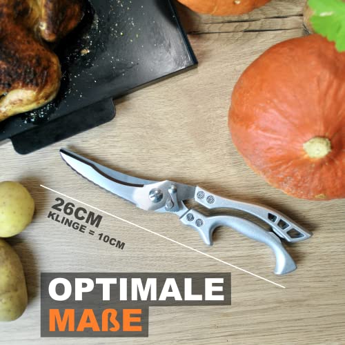 Foto von Cookery® [PREMIUM] Geflügelschere aus Edelstahl mit Sicherheits-Griff aus Aluminium zum Zerteilen von Geflügel/Fisch/Fleisch geeignet für Ente, Huhn, Gans, Pute oder Truthahn (Silber)