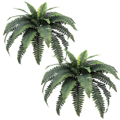 MDAL Juego de 2 helechos artificiales, 33 pulgadas, planta colgante grande, helechos falsos para maceta, jardín, porche, entrada, hogar, alféizar de ventana, patio, decoración de granja