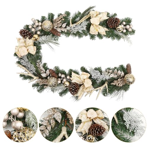 6 Ft Pre-Lit Christmas Garland, Battery Operated Xmas Garland with 20 LED Lights, Pine Cones, Berries, Bows, Gold Balls for Front Door Fireplace Mantel Stairs Table Decor