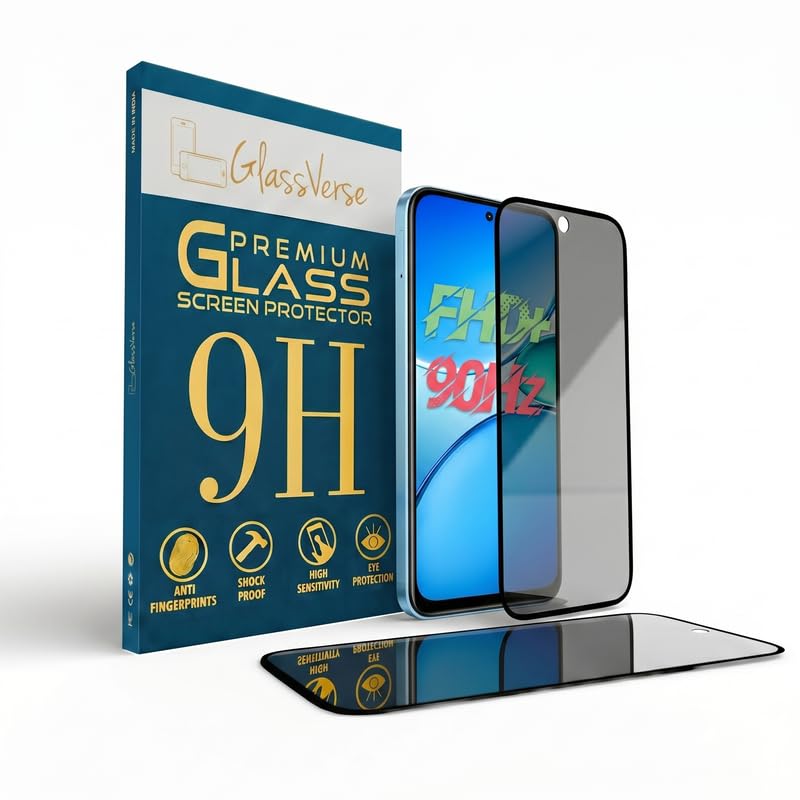Image of GlassVerse Privacy Tempered Glass for Realme 15x 5G | Anti Spy Screen Protector, 9H Hardness, Edge to Edge, Case Friendly, Hassle-less Installation Kit Included. (Pack of 1)