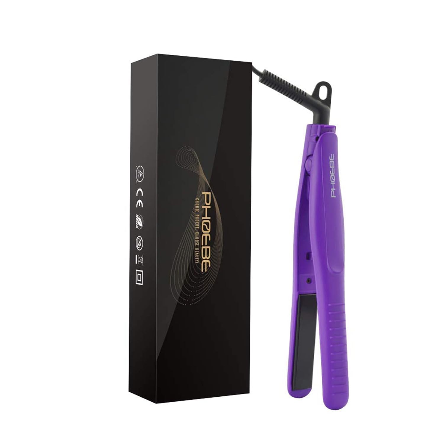 PHOEBE Mini Travel Flat Iron, 100-240V Dual Voltage 3/4 Inch Ceramic Tourmaline Negative Ionic International Hair Straightener, Professional Hair Straightener Flat Iron for Short Hair/Bangs(Purple)