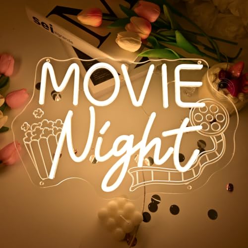 Image of Britrio Movie Night Neon Sign for Home Movie Theater Business Wall Decor