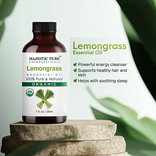 Majestic Lemongrass Usda Organic Essential Oil | 100% Organic | Premium Quality Oil For Aromatherapy, Massage, Diy Recipes| 1 Fl Oz #TOP3