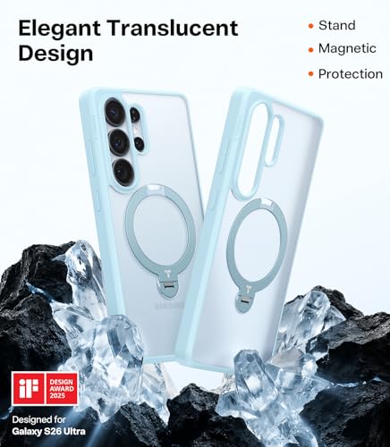 Image of TORRAS Q3 Spin for Samsung Galaxy S26 Ultra Case with 360 Magnetic Stand, Fit for Magsafe, Hard PC Shockproof S26 Ultra Phone Case with Kickstand, Light Blue