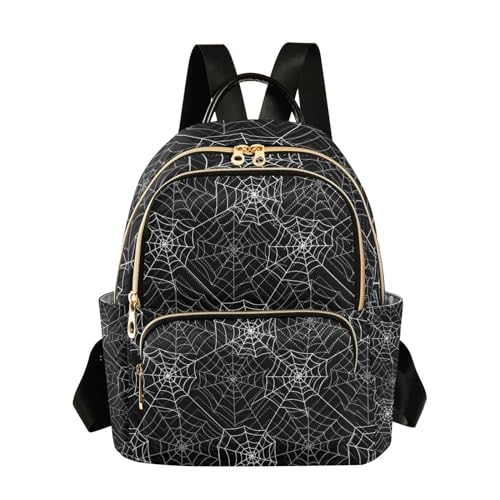 Yasala Halloween Women Backpack Spider Web Anti-Theft Travel Backpack with Luggage Belt Durable Lightweight Handbag Lady Purse Roomy Double Zipper Weekend Bag for Trip Holiday Gift