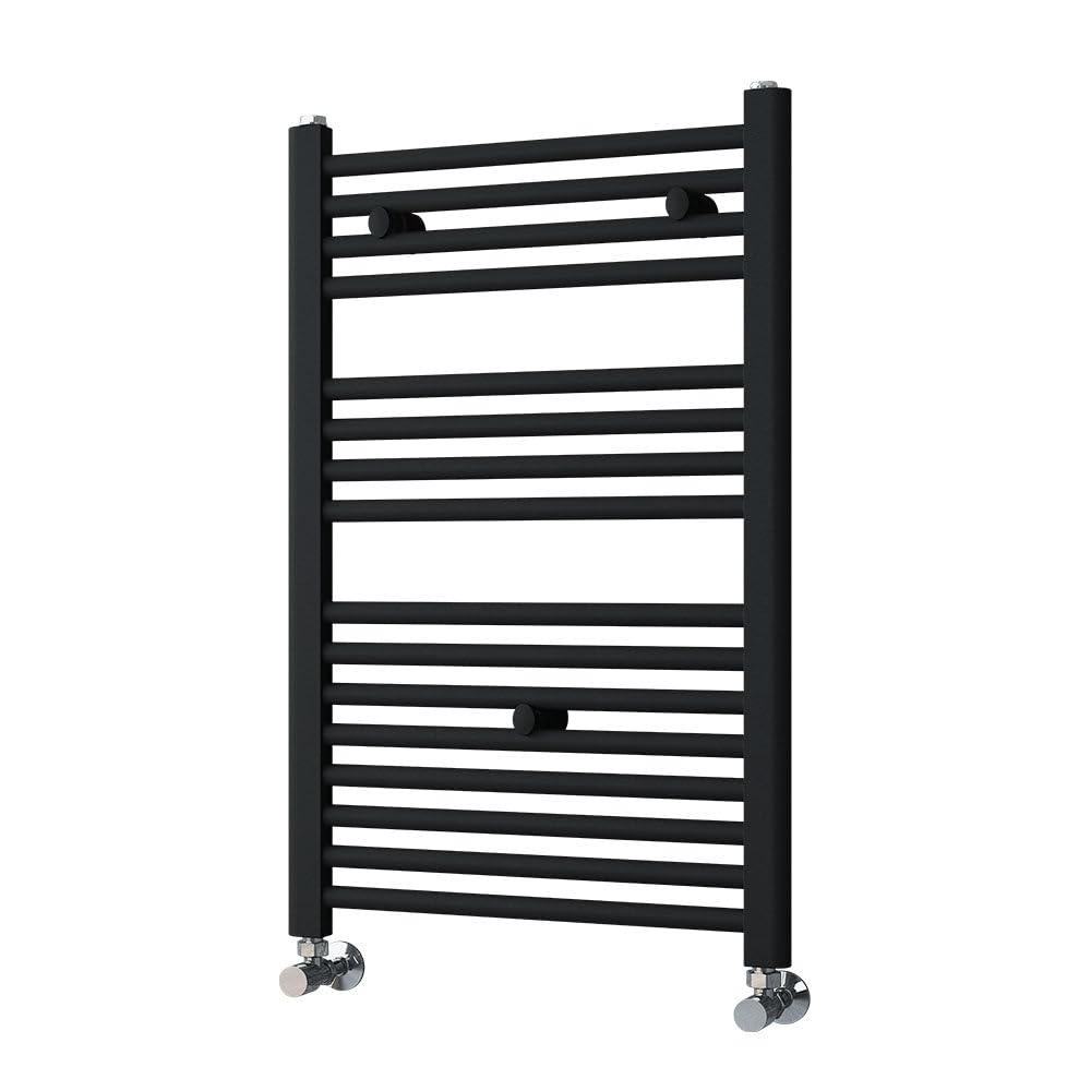 Portasciugamani Asciugacapelli Riscaldabile Da Integrare In Circuito Ad Acqua Calda, Tubi In Acciaio Con Finitura Laccata Nera 800X500. Adatto Per Rete Di Riscaldamento Standard-image