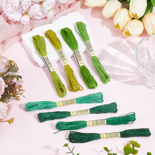 Image of 1 Box 65.6 Yards 8 Skeins 6 Strand Green Cotton Friendship Bracelet String Variegated Yarn Embroidery Assorted Bulk Thread Gradient Cross Stitch Floss Set for Sewing Making Crochet Knitting