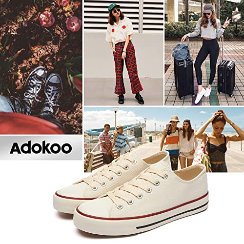 Adokoo Womens Canvas Shoes Casual Cute Sneakers Low Cut Lace Up Fashion Comfortable For Walking(Beige,Us9) #TOP3
