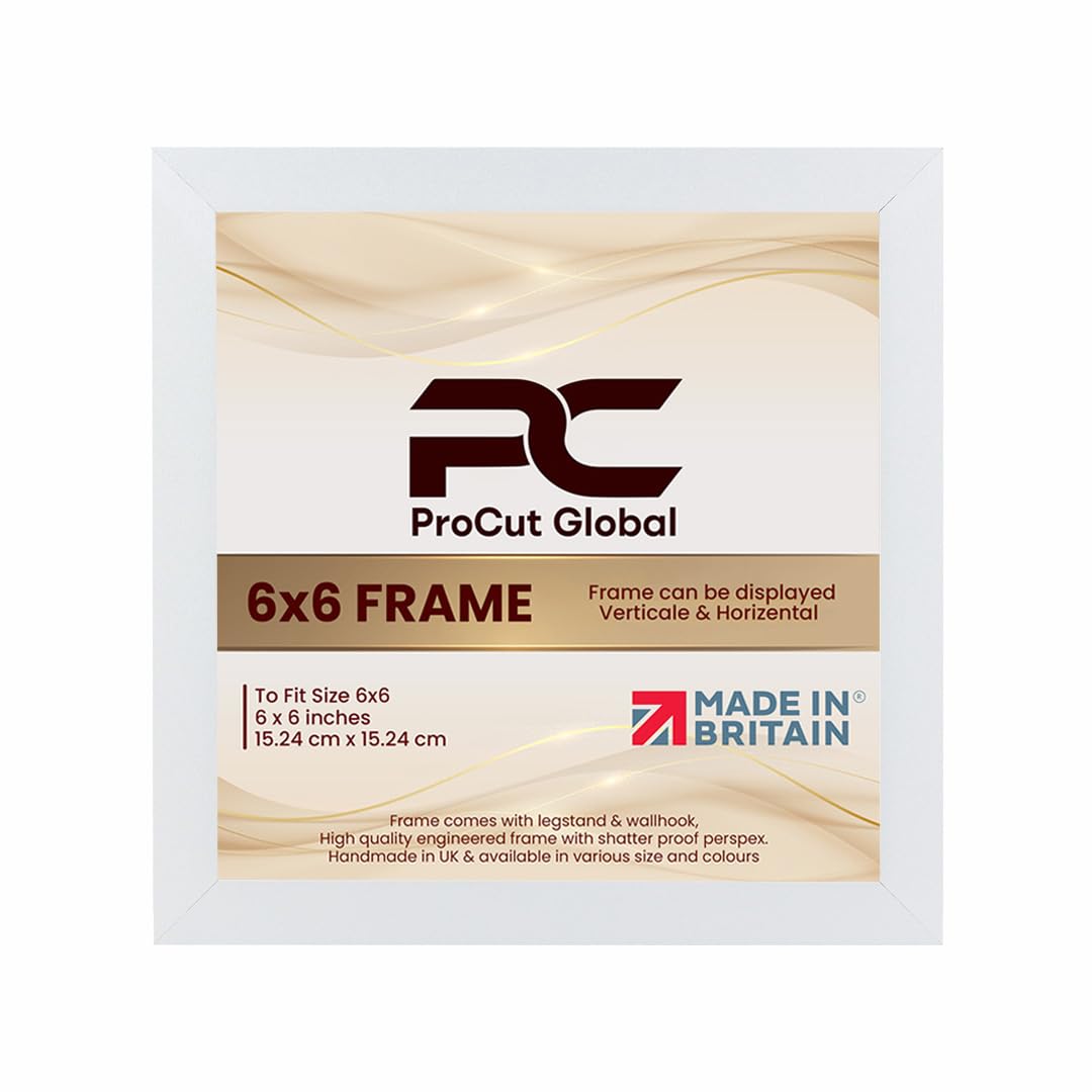 Procut Global 6X6 White Picture Frames – Sleek Wooden Photo Frame with Shatterproof Perspex for Wall or Tabletop – Perfect for Posters, Certificates, Prints–Multiple Sizes & Colors Available