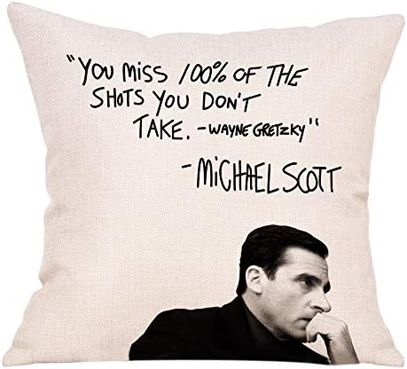 FBCOO Farmhouse Quote Decorative Throw Pillow Cover, Wayne Gretzky Funny Michael Scott Cushion Case Decor Sign, Seasonal Home Square Pillowcase Sofa Couch Decoration 18x18 for The Office TV Show Lover