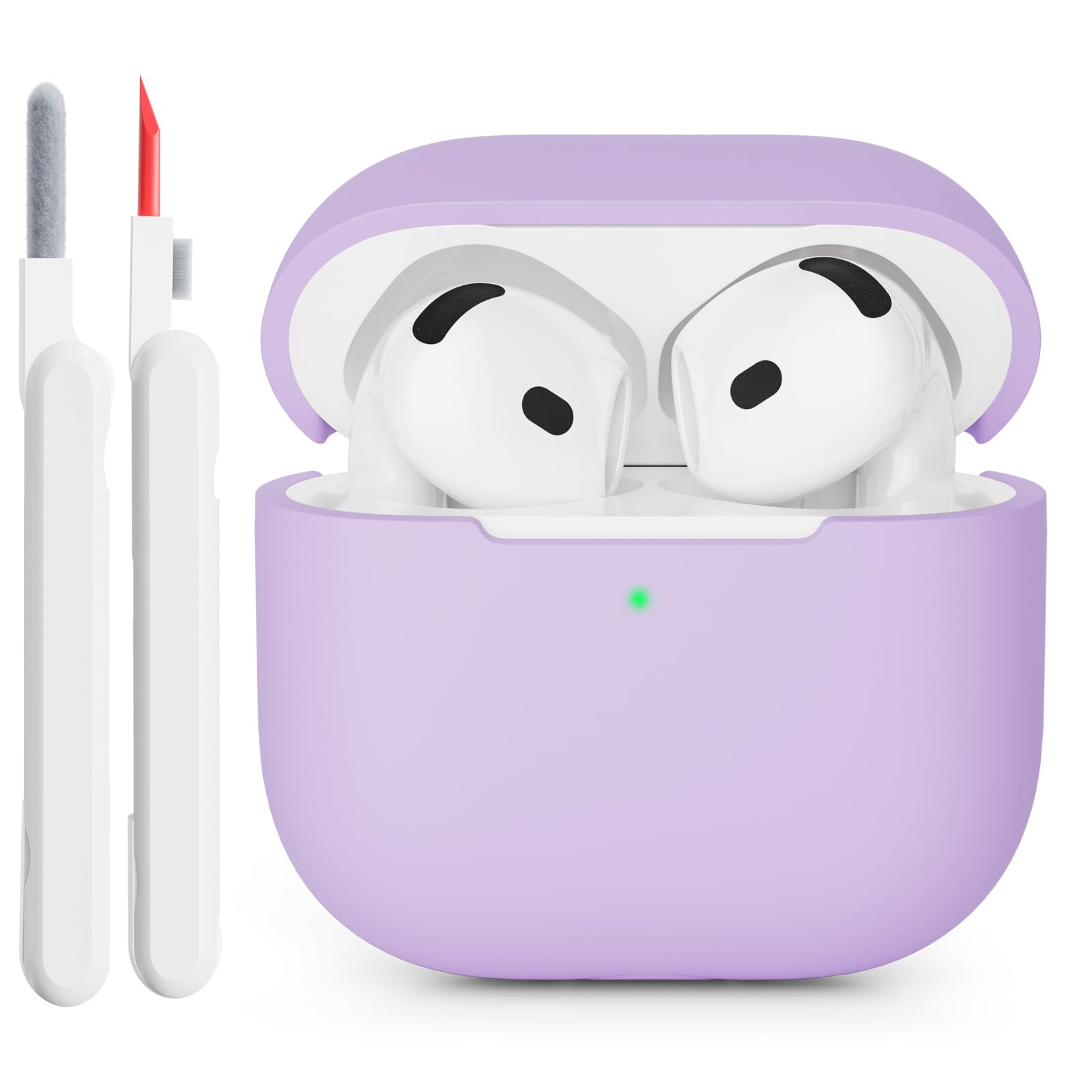 Coque Silicone AirPods 4 2024 - Protection Anti-choc, LED Visible, Avec Kit Nettoyage - Gris Nuage