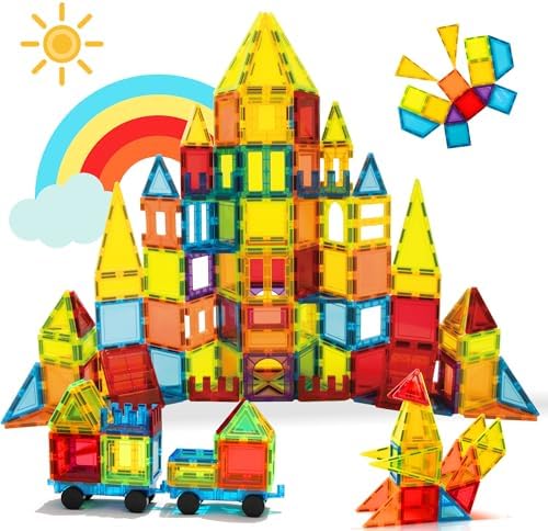 Blocs de Construction Magnétiques 131 PCS avec 2 Voitures, Jouets...