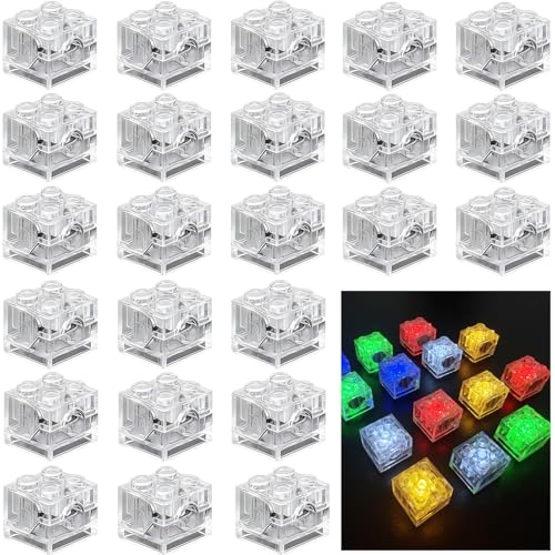 Joycabin 24 Stück Leuchtende Bausteine 2x2 LED Leuchtsteine Transparent Bausteine Lampe Bausteinteile Set Spielzeug Kompatibel mit Allen Großen Marken von Bausteinen