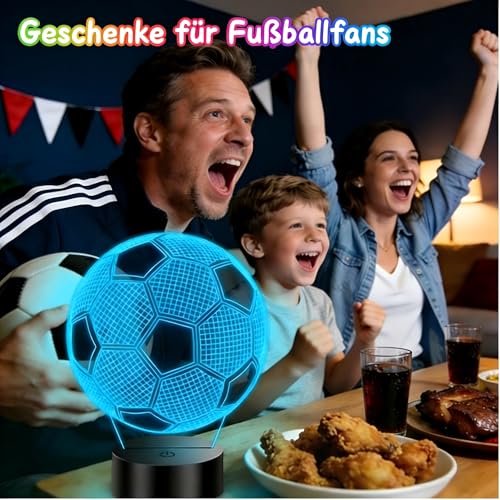 Polemera Fussball Geschenke Jungen Mädchen, Fußball Lampe für Kinder Jungs, 3D Nachtlicht mit 16 Farben ändern durch Fernbedienung, Geburtstagsgeschenk junge 5 6 7 8 9 10 11 12 13 14 15 jahre