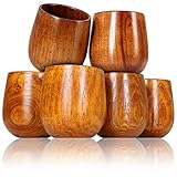 Ganzoo 6er Set Holzbecher/Deko-Becher Dekorationsbecher in dunkelbraun, 150 ml, rundes schlichtes Design, Oberfläche behandelt, Maße 80 mm Höhe, Durchmesser 64 mm oben und 75 mm unten